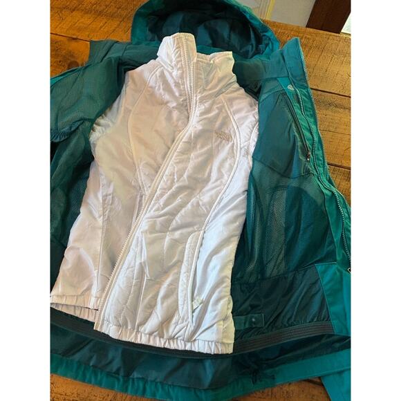 North Face Womens HyVent TriClimate 3-in-1 Winter Hooded Jacket Teal White XS - Picture 10 of 16